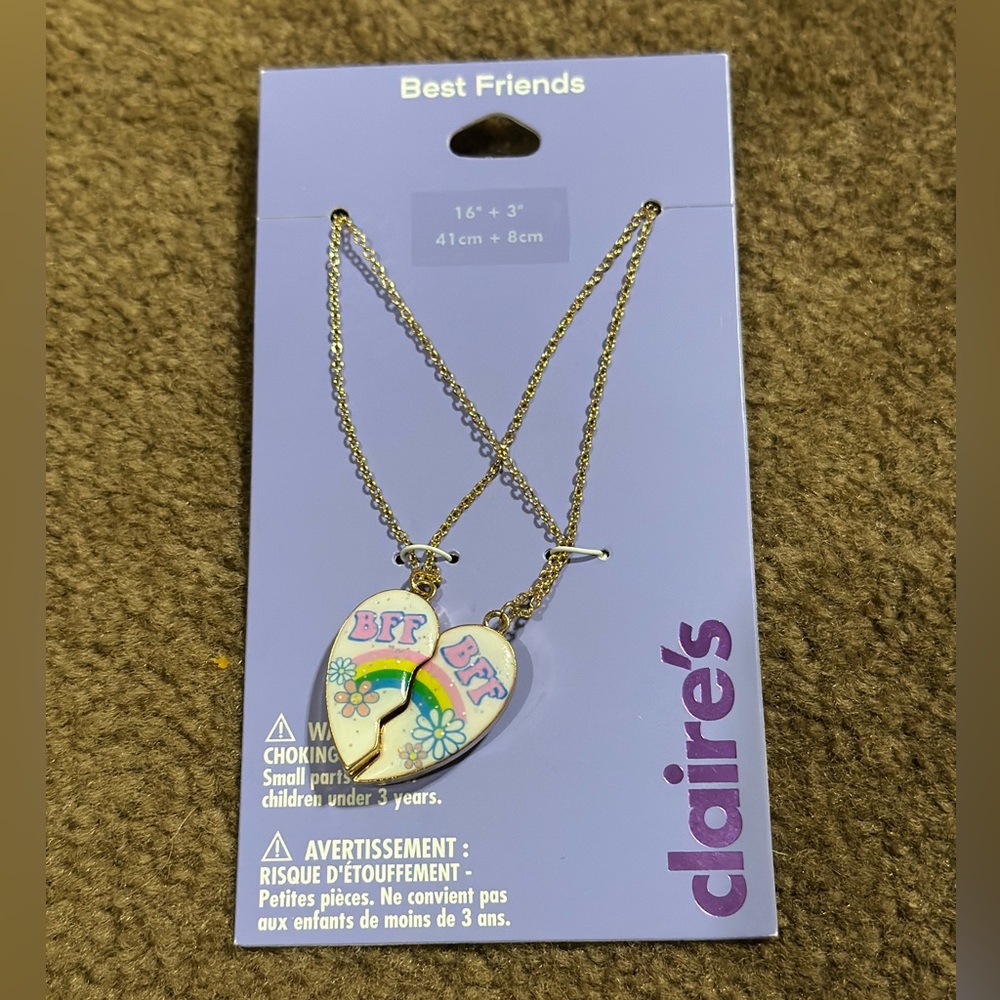 Claire's BFF Heart Necklace with Rainbow Design